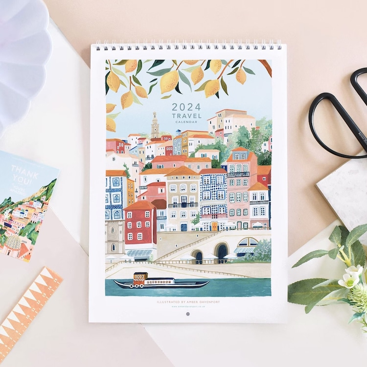 Illustrated travel destinations calendar