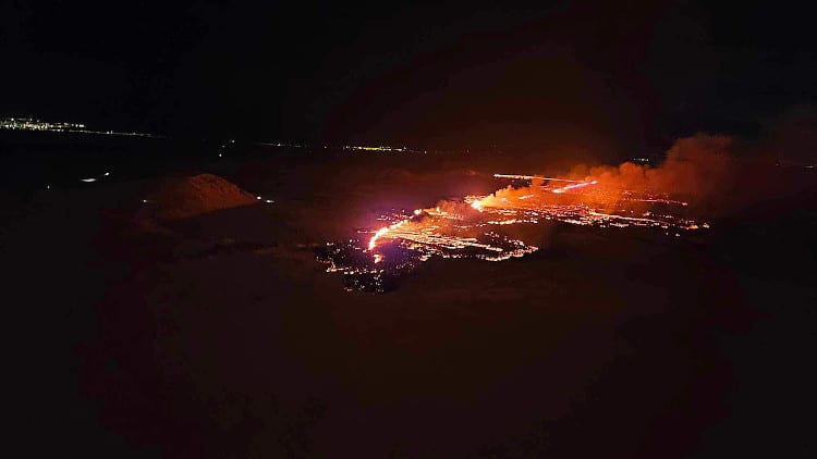 aerial shot of iceland volcano eruption